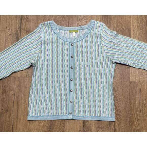 Sigrid Olsen Cardigan Women’s Size XL Silk Blend Sweater Striped Shimmer - Picture 4 of 8